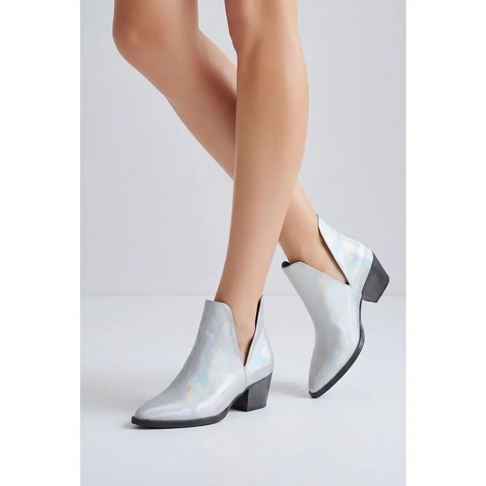 Free People Charm Double-V Ankle Booties Metallic Silver Leather Size 37